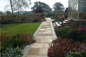 BLUE BRICK EDGED YORKSTONE PATH WORCESTER
