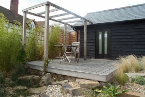 HARDWOOD DECKING WITH OAK PERGOLA BARN CONVERSION